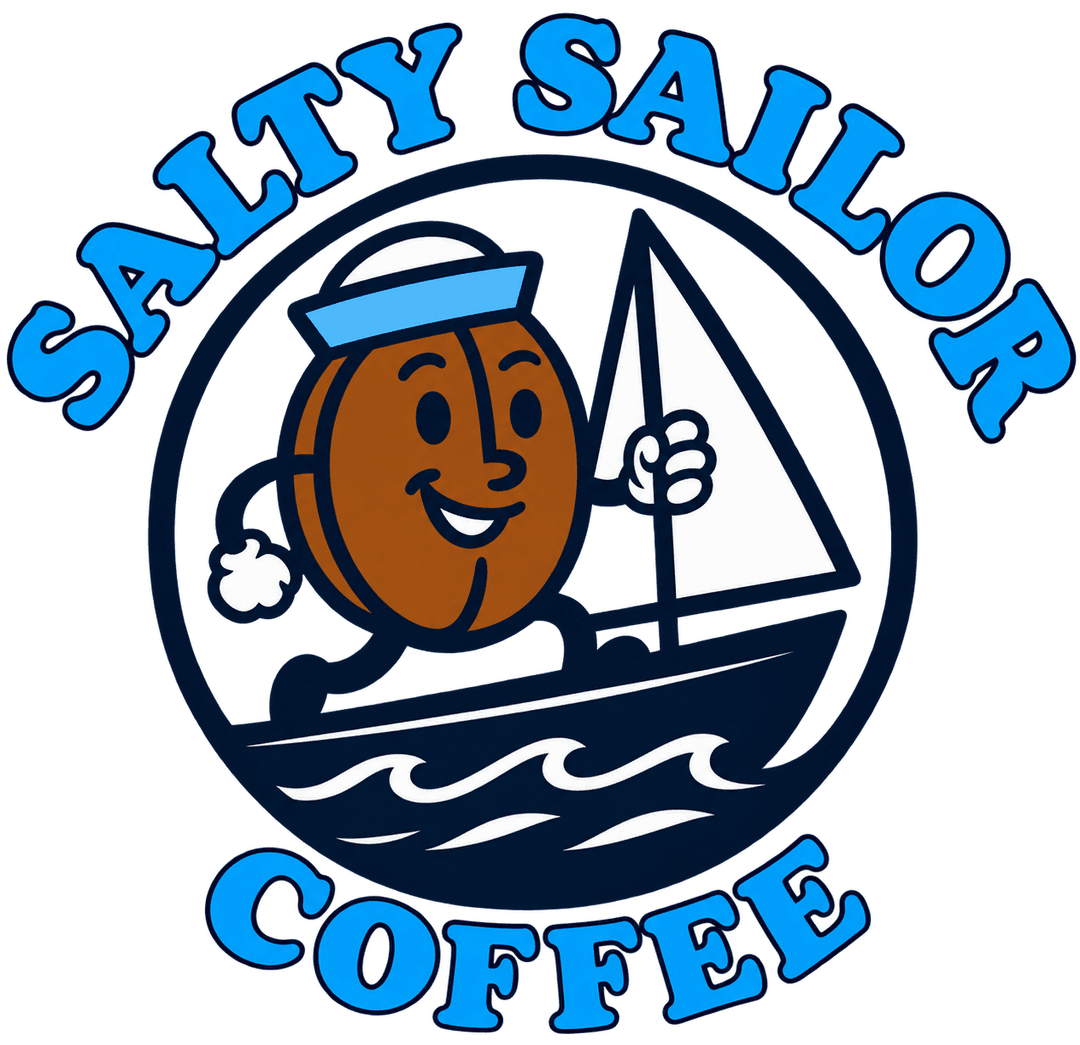 Salty Sailor Coffee — smiling coffee bean sailor on a boat